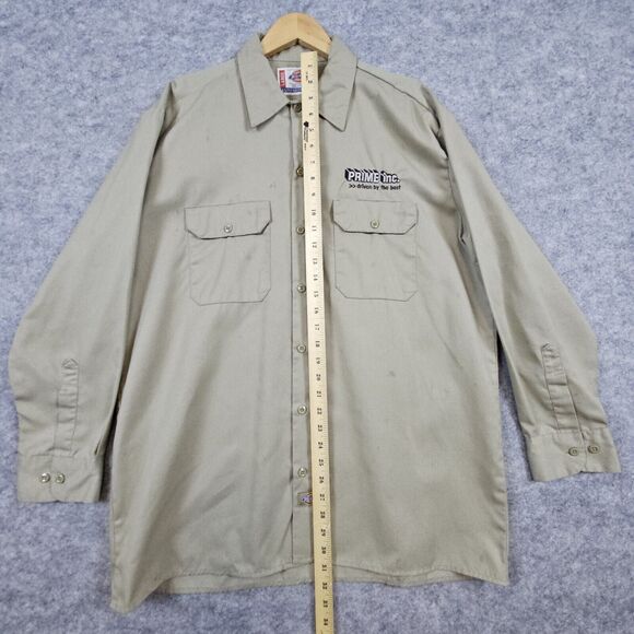 Dickies Work Shirt Khaki/Tan Size L Long Sleeve INNUENDO COMPANY LOGO Embroidery - Picture 16 of 16